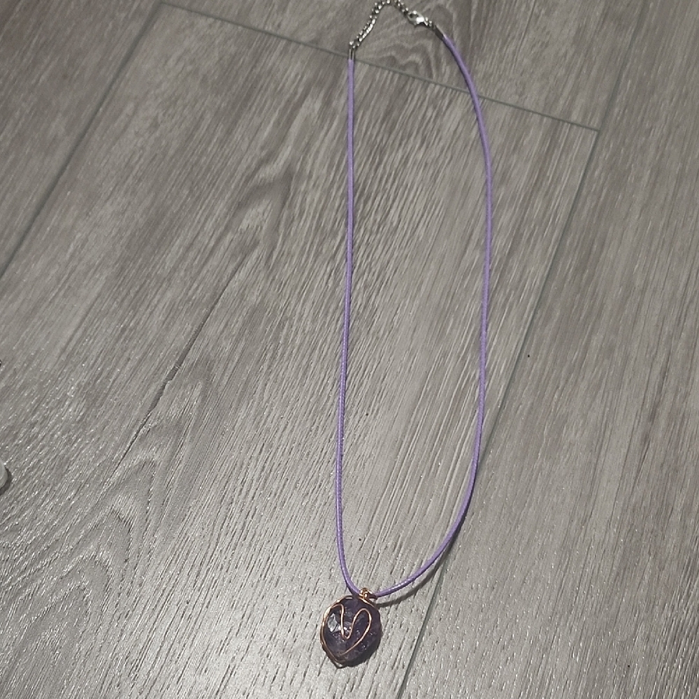 Handcrafted Wire Wrapped Raw Amethyst Heartguard Necklace